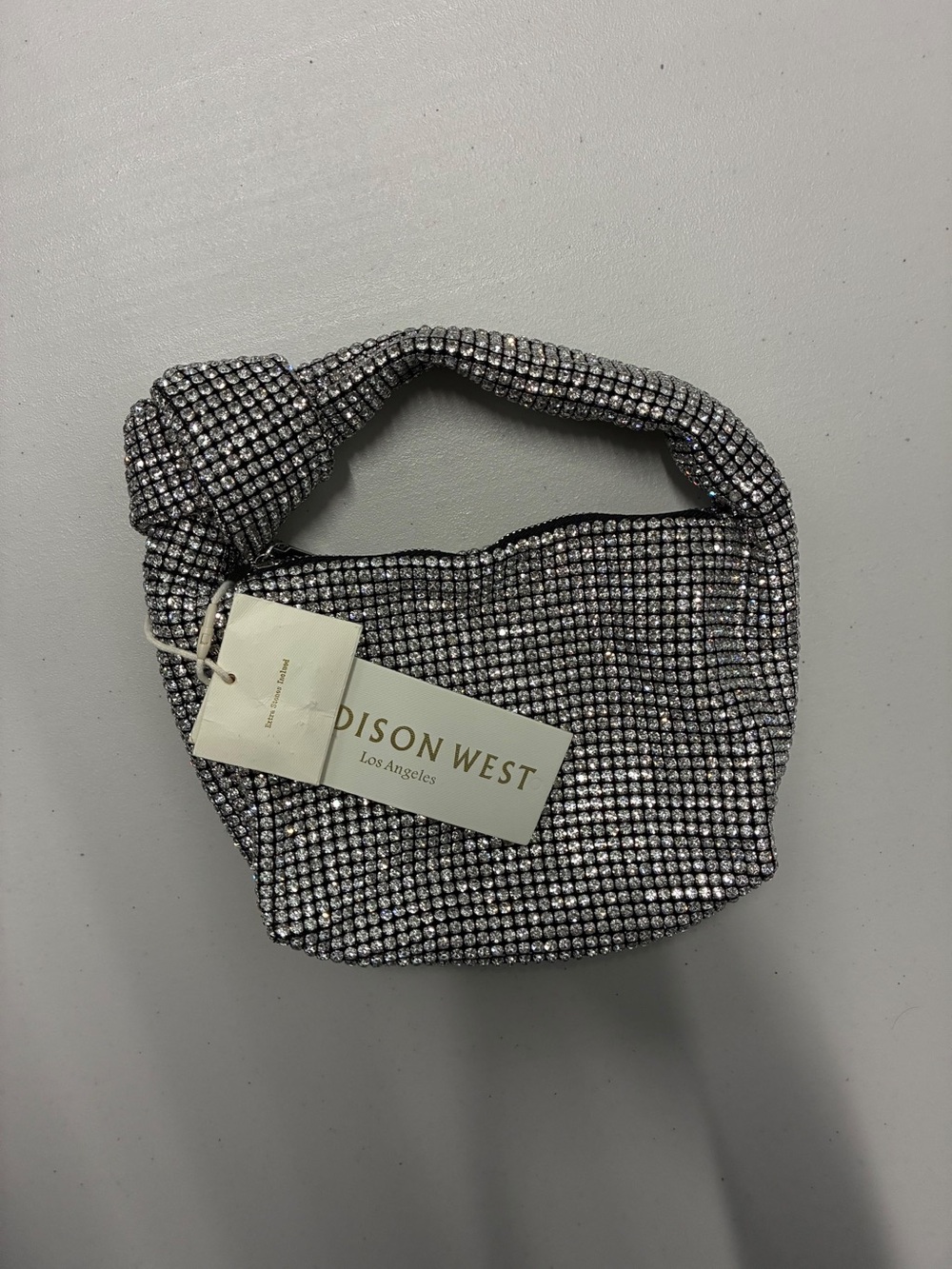 Madison West Silver Crystal Mini Knot-Handle Bag